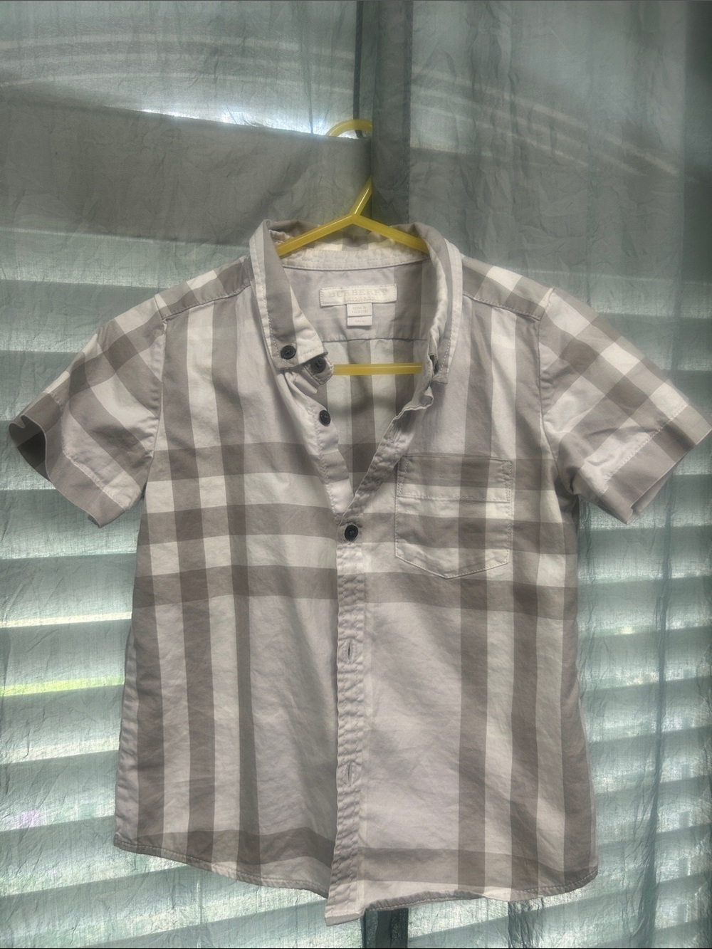 Burberry Children Short-Sleeve Plaid Button-Up Shirt - Gray/White 3T
